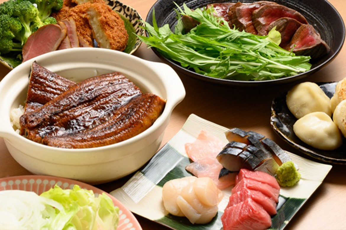 【生ビール付き2時間飲み放題】自家製焼売カニのせやうなぎの土鍋ご飯など全6品